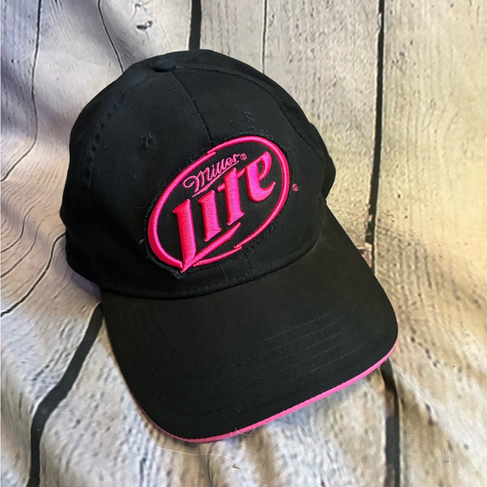 Miller Lite Women’s Barbie Pink Ripped‎ Patch Black Cotton Baseball Cap Golf Hat